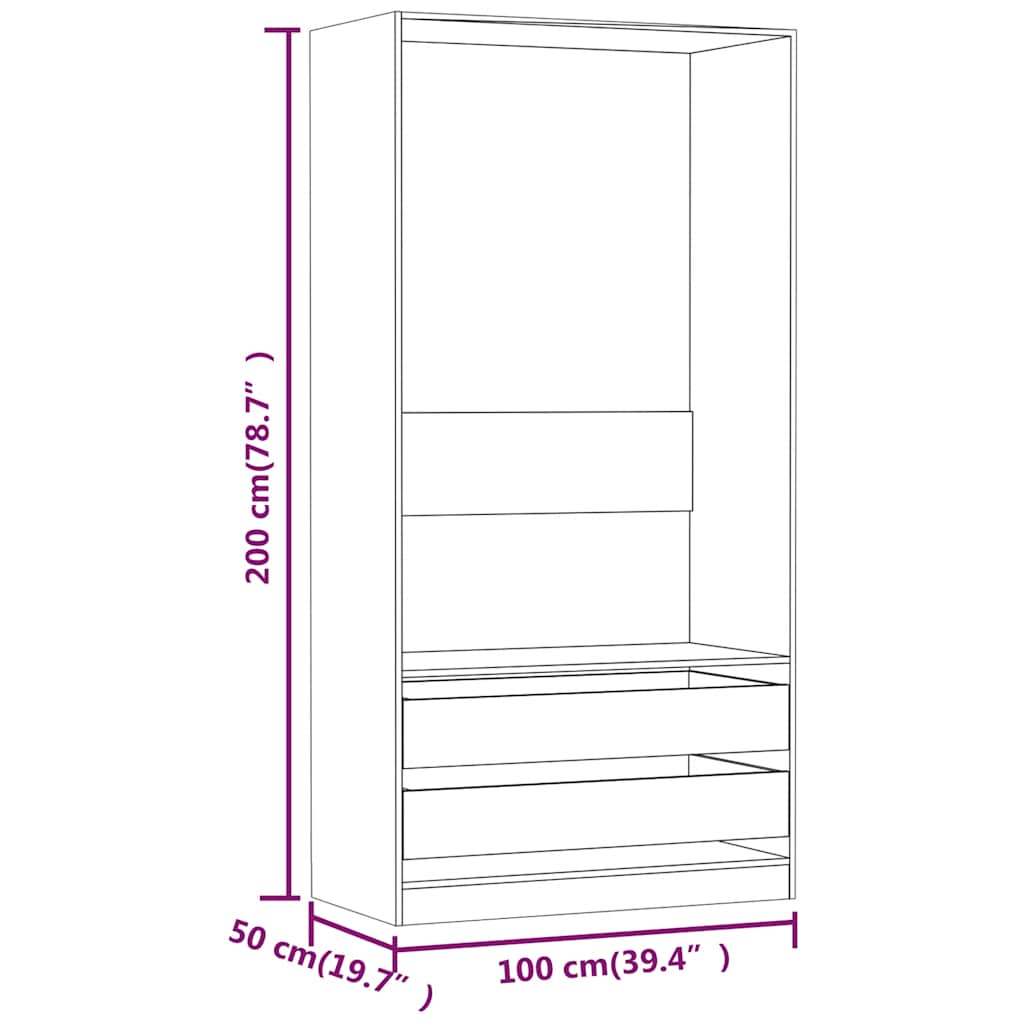 Garderobe røkt eik 100x50x200 cm konstruert tre