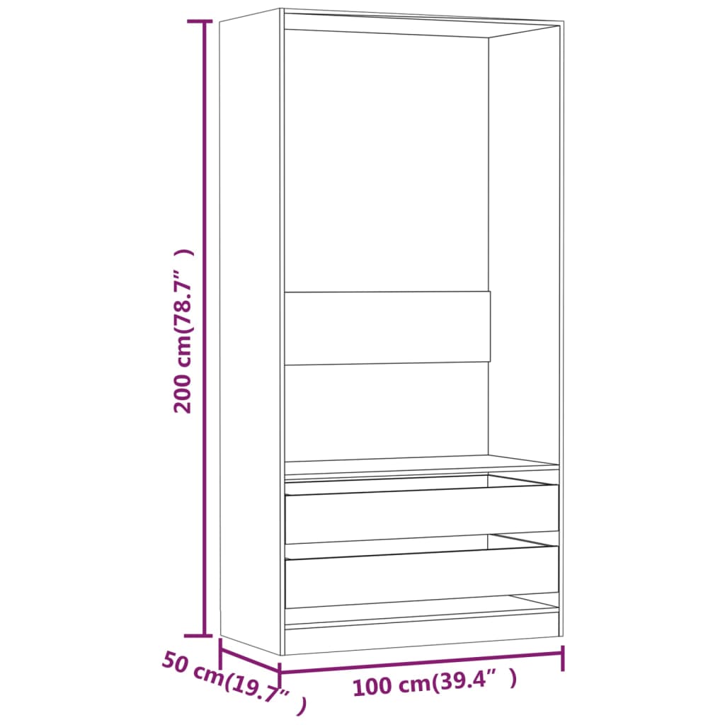 Garderobe grå sonoma 100x50x200 cm konstruert tre