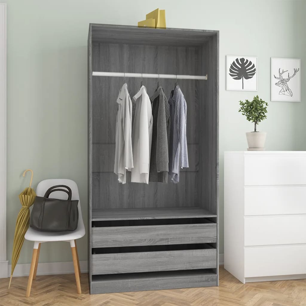 Garderobe grå sonoma 100x50x200 cm konstruert tre