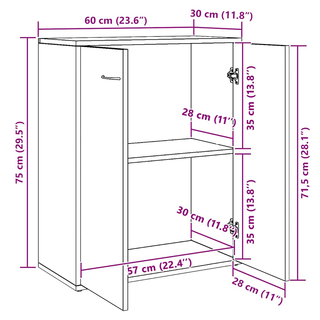 Skjenk brun eik 60x30x75 cm konstruert tre