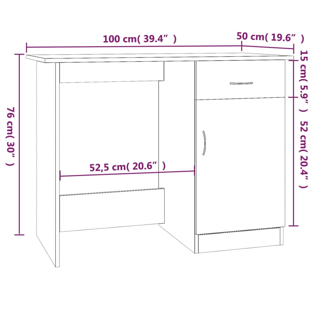 Skrivebord brun eik 100x50x76 cm konstruert tre