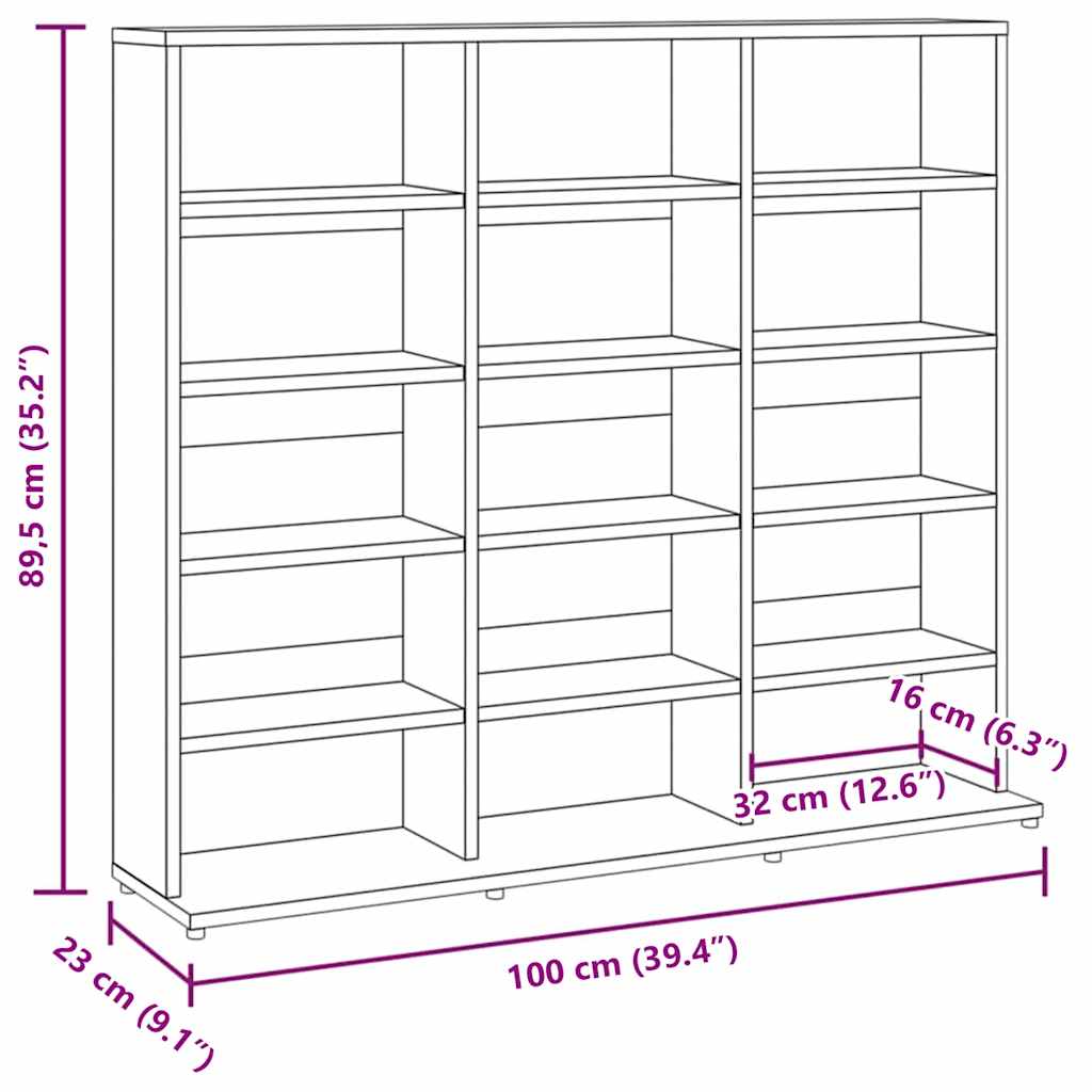 CD-skap grå sonoma 100x23x89,5 cm konstruert tre