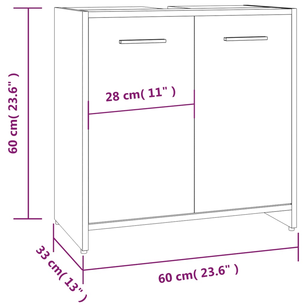 Baderomsskap brun eik 60x33x60 cm konstruert tre