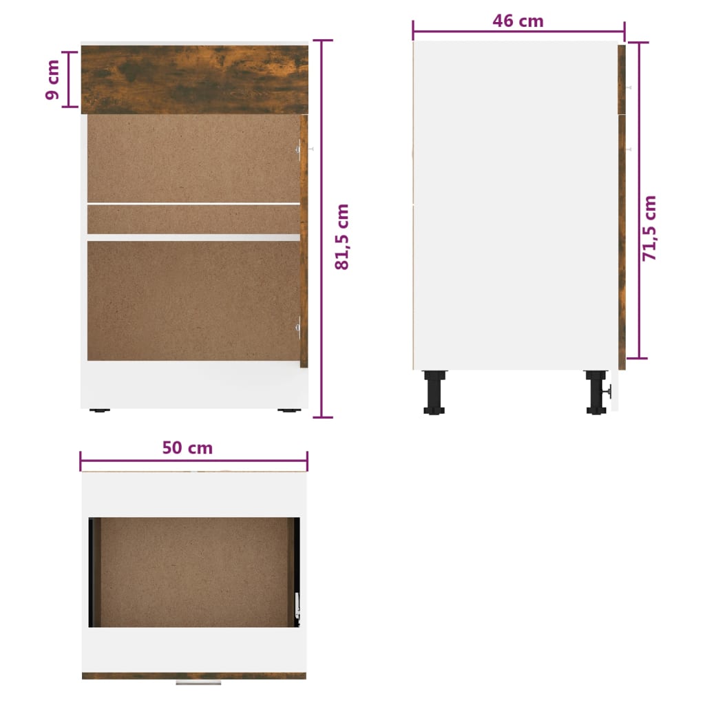 Underskap med skuff Lyon røkt eik 50x46x81,5 cm konstruert tre