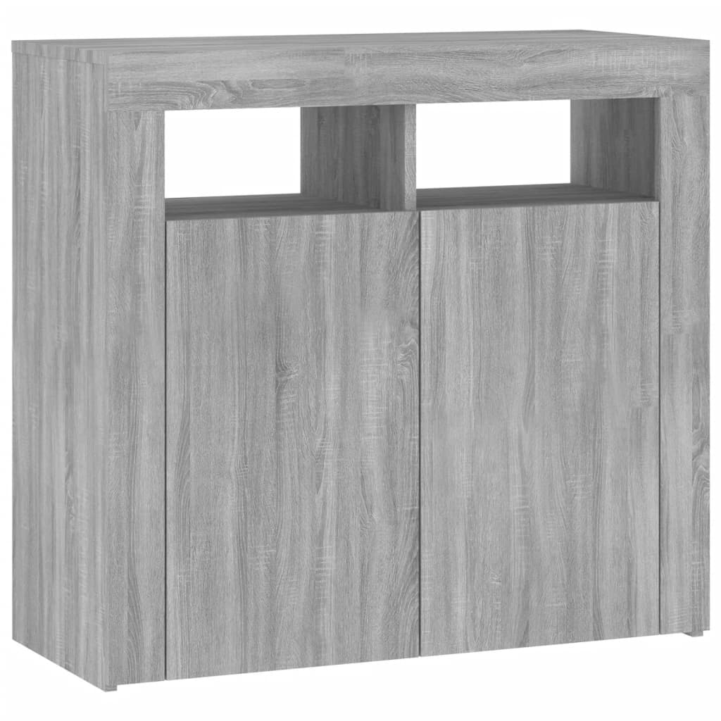 Skjenk med LED-lys grå sonoma 80x35x75 cm