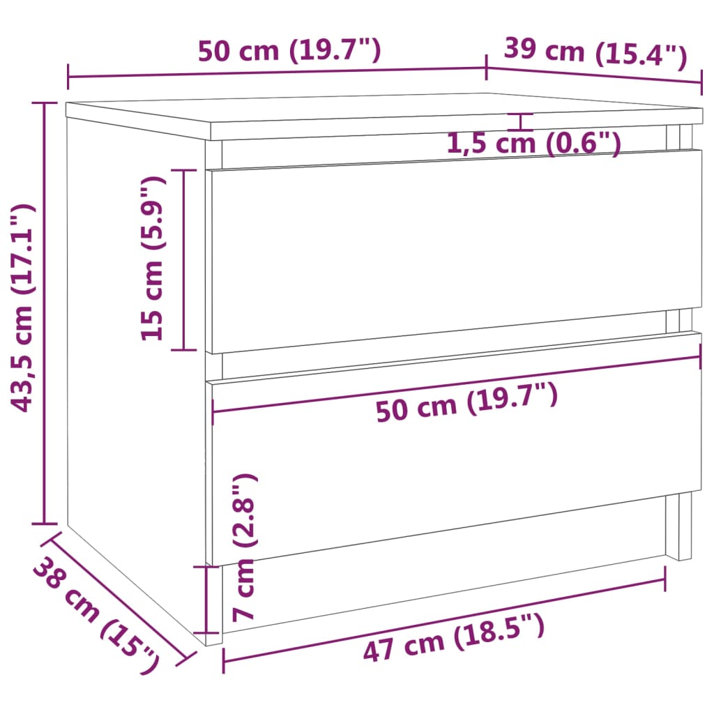 Nattbord 2 stk røkt eik 50x39x43,5 cm konstruert tre