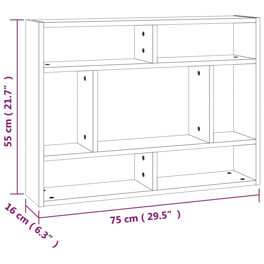 Vegghylle røkt eik 75x16x55 cm konstruert tre