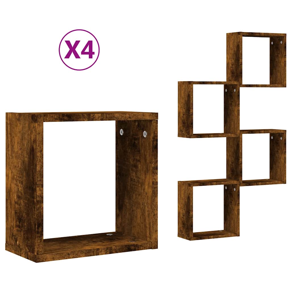Vegghyller kubeformet 4 stk røkt eik 30x15x30 cm