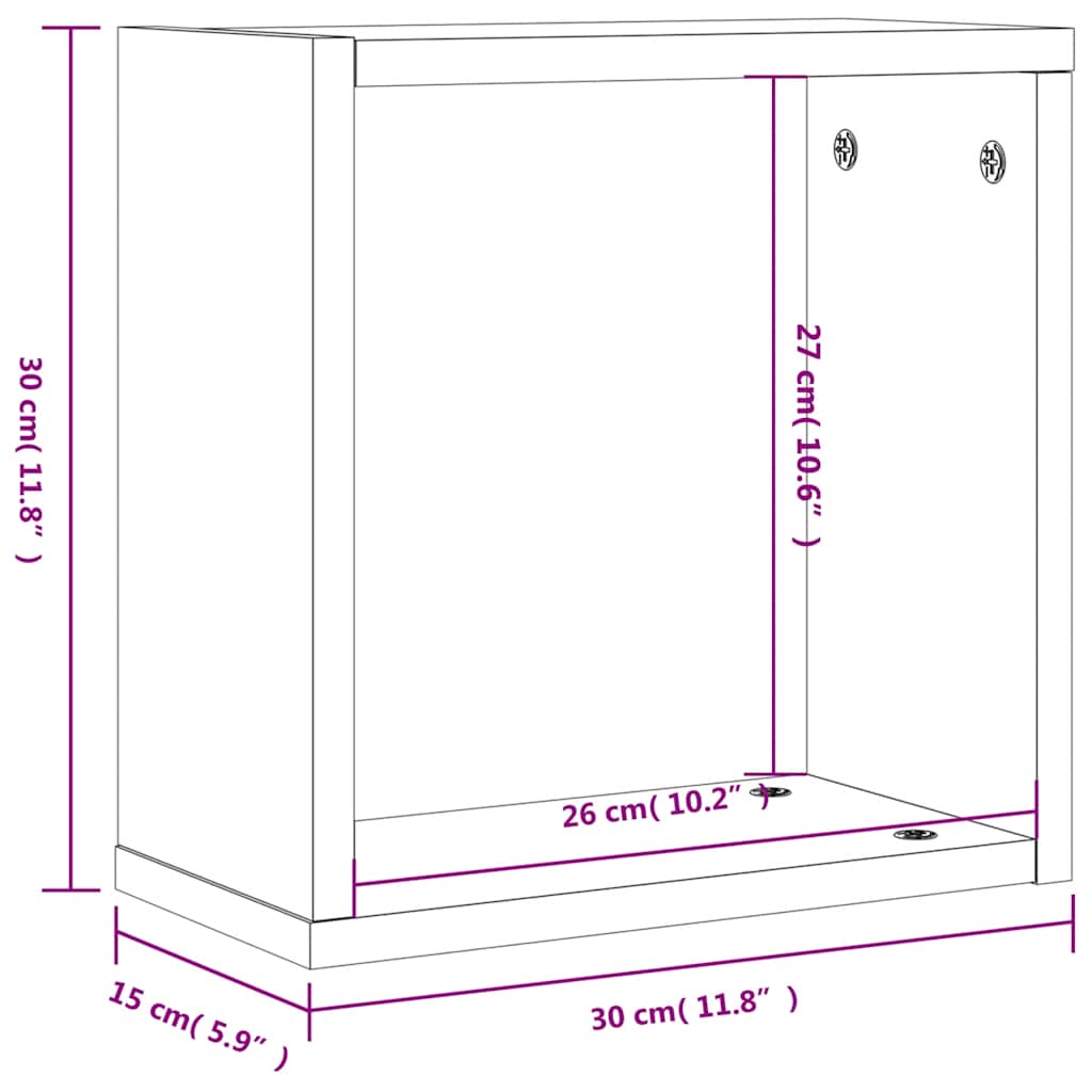 Vegghyller kubeformet 6 stk røkt eik 30x15x30 cm