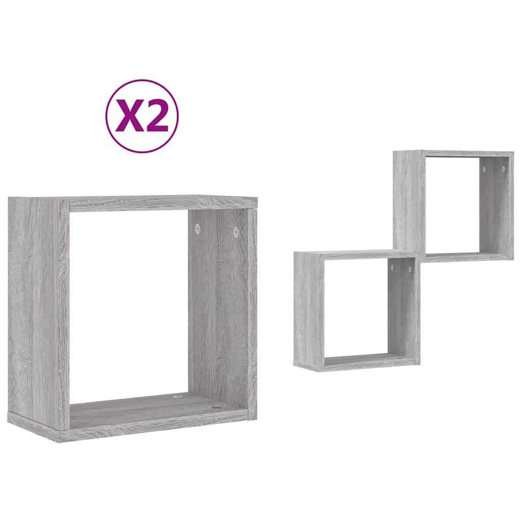 Vegghyller kubeformet 2 stk grå sonoma 30x15x30 cm