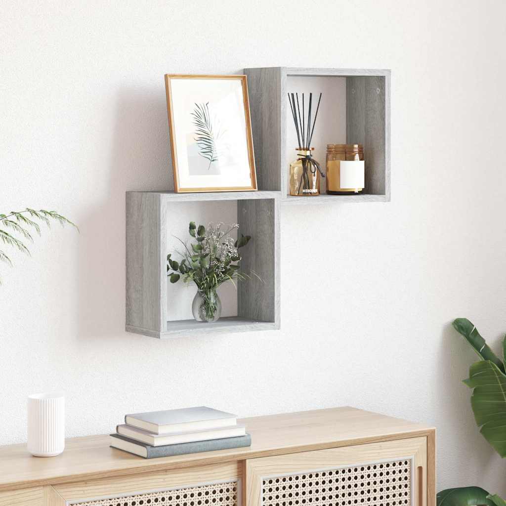 Vegghyller kubeformet 2 stk grå sonoma 30x15x30 cm