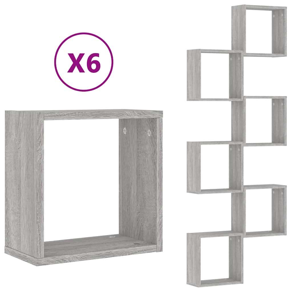 Vegghyller kubeformet 6 stk grå sonoma 30x15x30 cm