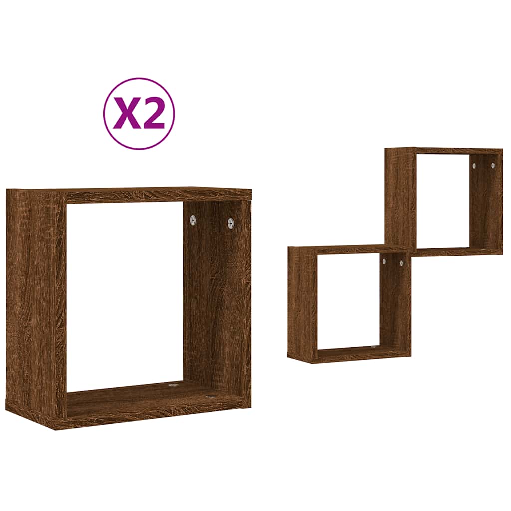 Vegghyller kubeformet 2 stk brun eik 30x15x30 cm