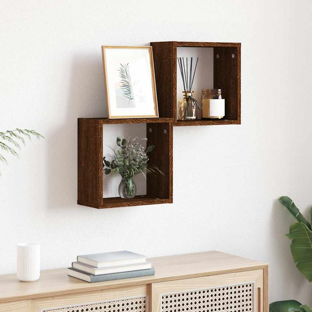 Vegghyller kubeformet 2 stk brun eik 30x15x30 cm