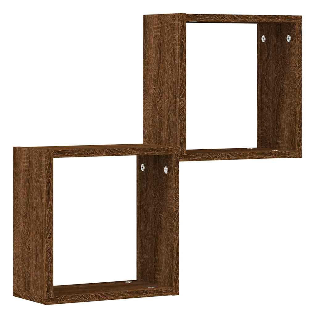 Vegghyller kubeformet 2 stk brun eik 30x15x30 cm