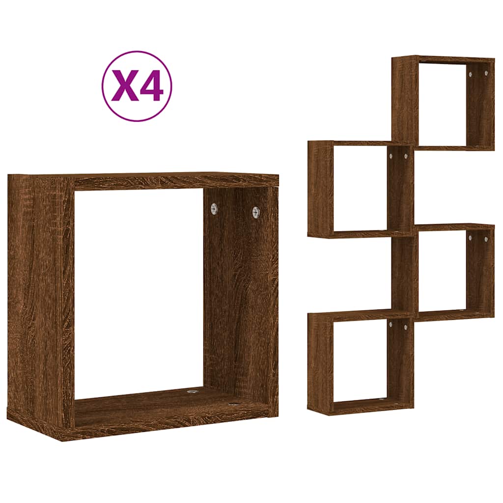 Vegghyller kubeformet 4 stk brun eik 30x15x30 cm