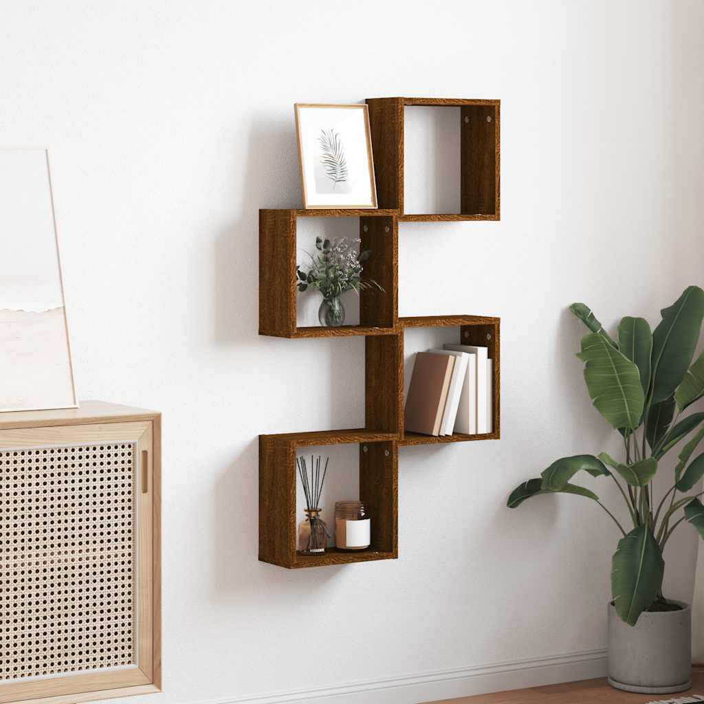 Vegghyller kubeformet 4 stk brun eik 30x15x30 cm