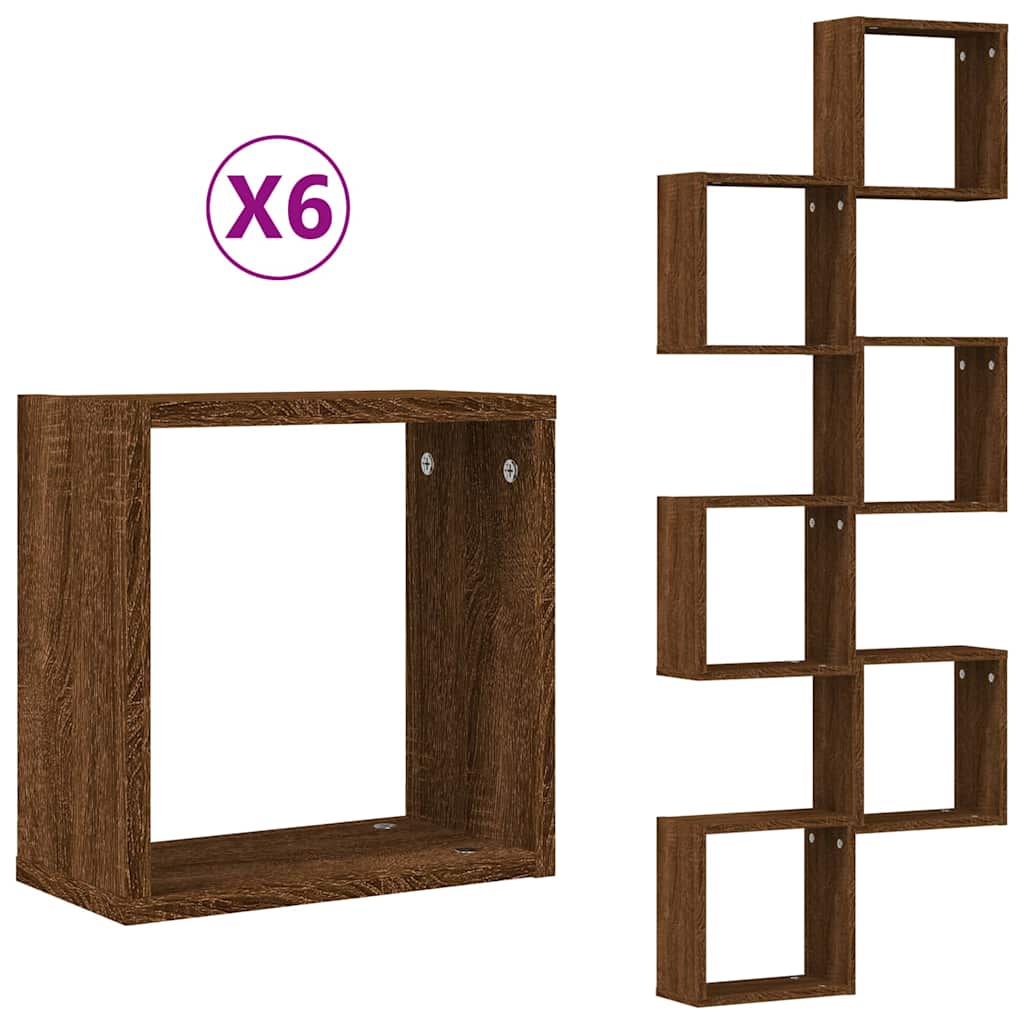 Vegghyller kubeformet 6 stk brun eik 30x15x30 cm