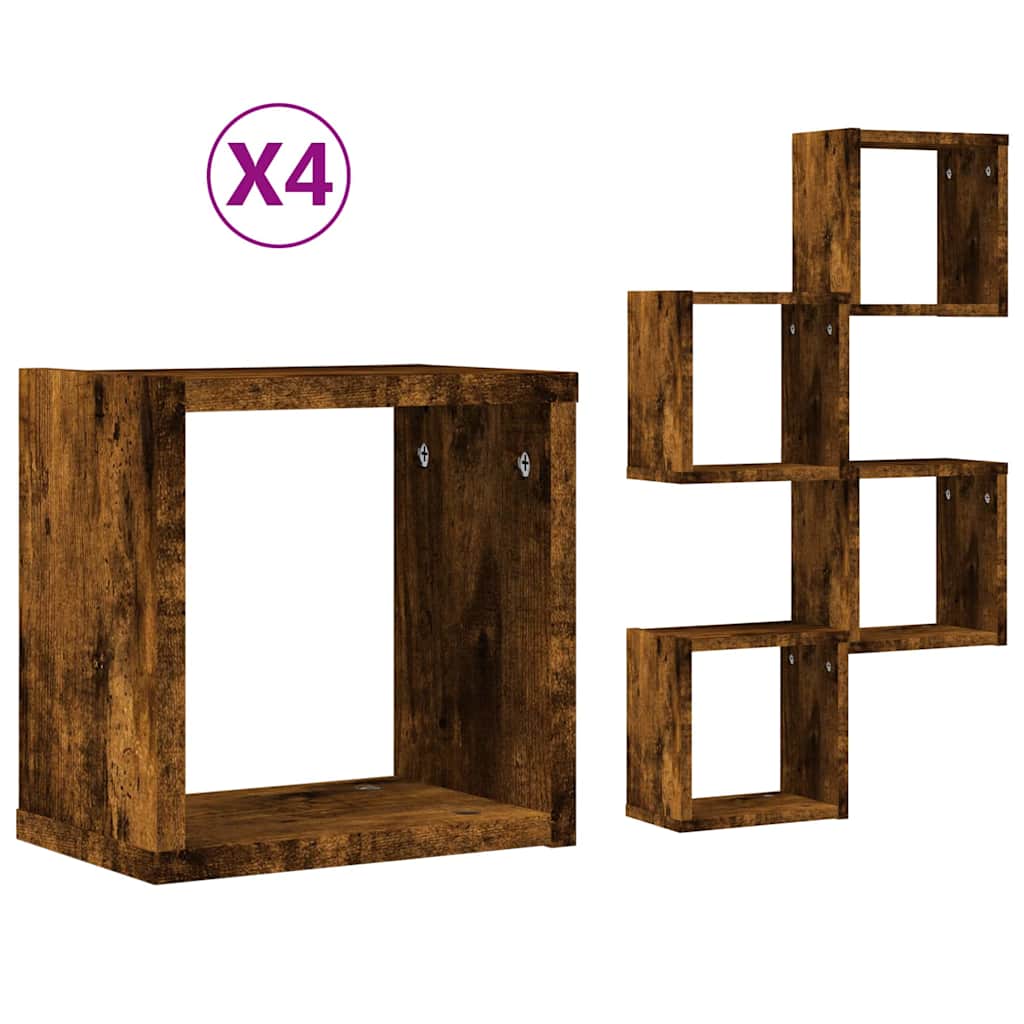 Vegghyller 4 pcs Røkt eik 26 x 15 x 26 cm Konstruert tre