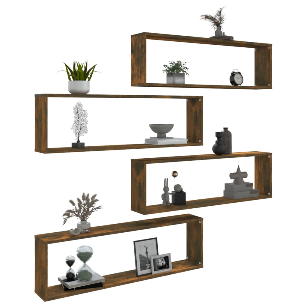 Vegghyller kube 4 stk røkt eik 100x15x30 cm konstruert tre