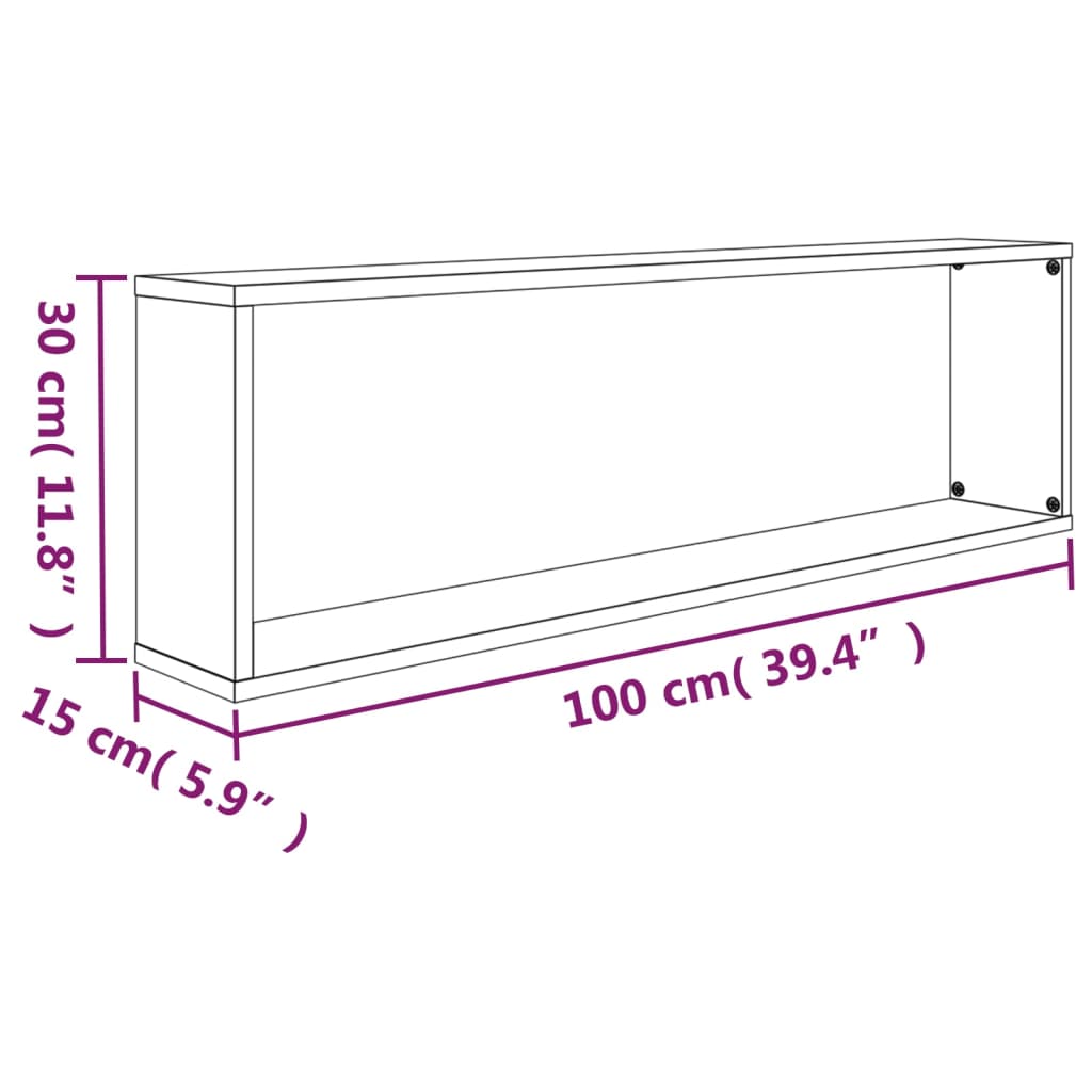 Vegghyller kube 4 stk røkt eik 100x15x30 cm konstruert tre
