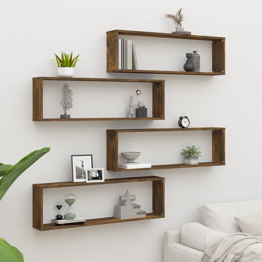 Vegghyller kube 4 stk røkt eik 100x15x30 cm konstruert tre