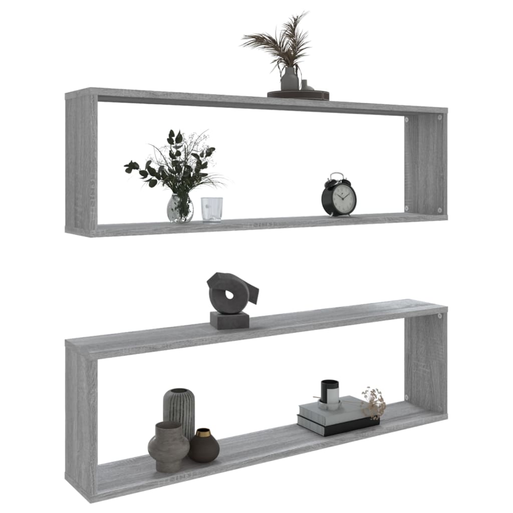 Vegghyller kube 2 stk grå sonoma 100x15x30 cm konstruert tre vidaXL