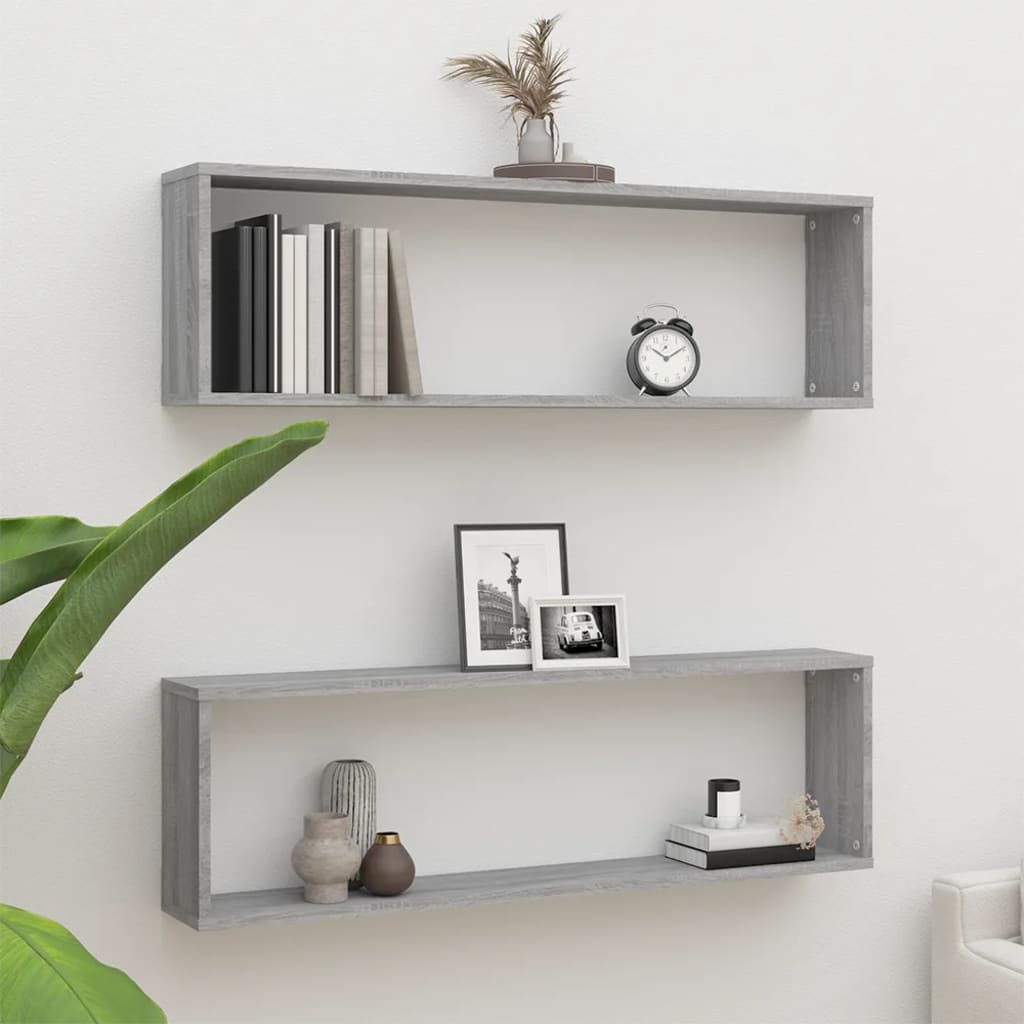 Vegghyller kube 2 stk grå sonoma 100x15x30 cm konstruert tre vidaXL