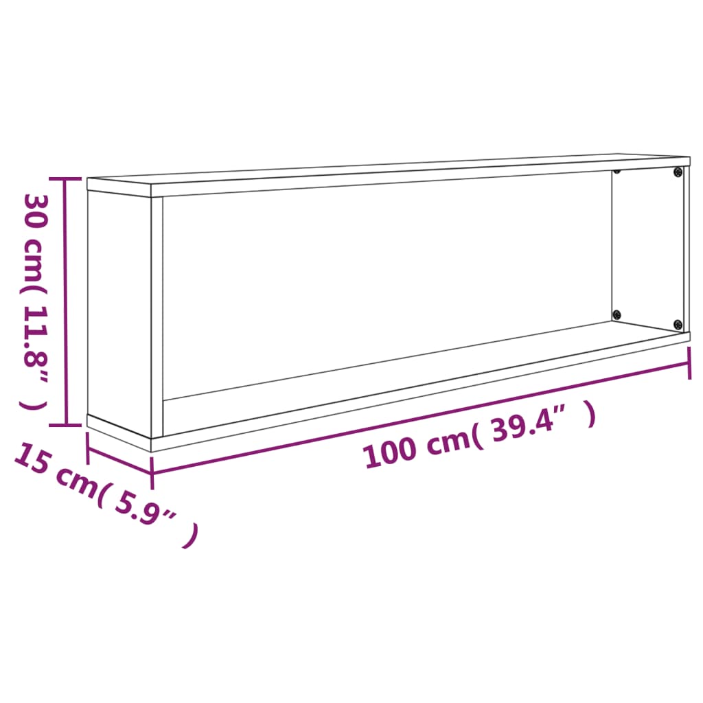 Vegghyller kube 4 stk grå sonoma 100x15x30 cm konstruert tre