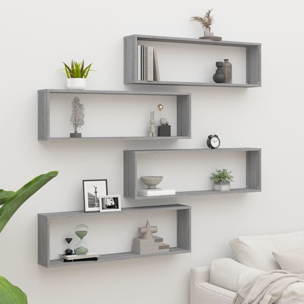 Vegghyller kube 4 stk grå sonoma 100x15x30 cm konstruert tre