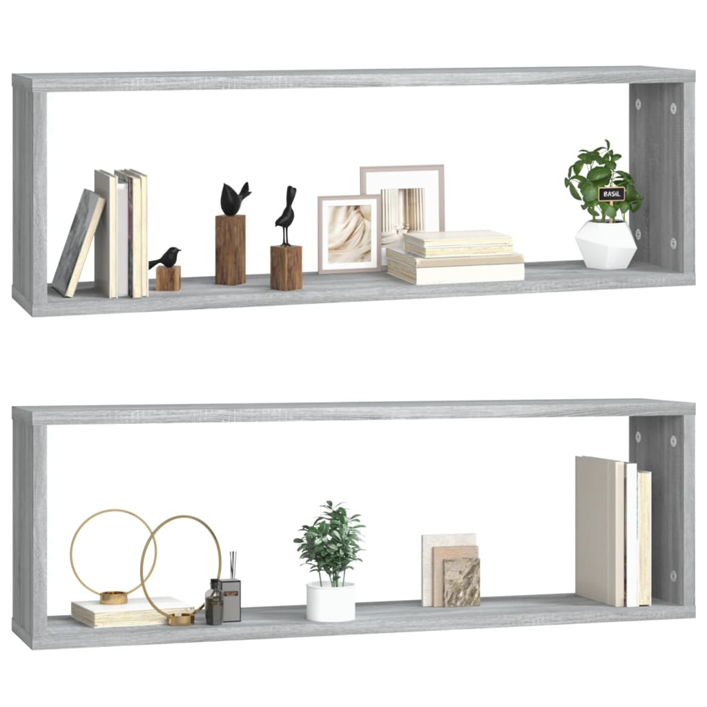 Vegghyller kube 2 stk grå sonoma 80x15x26,5 cm konstruert tre