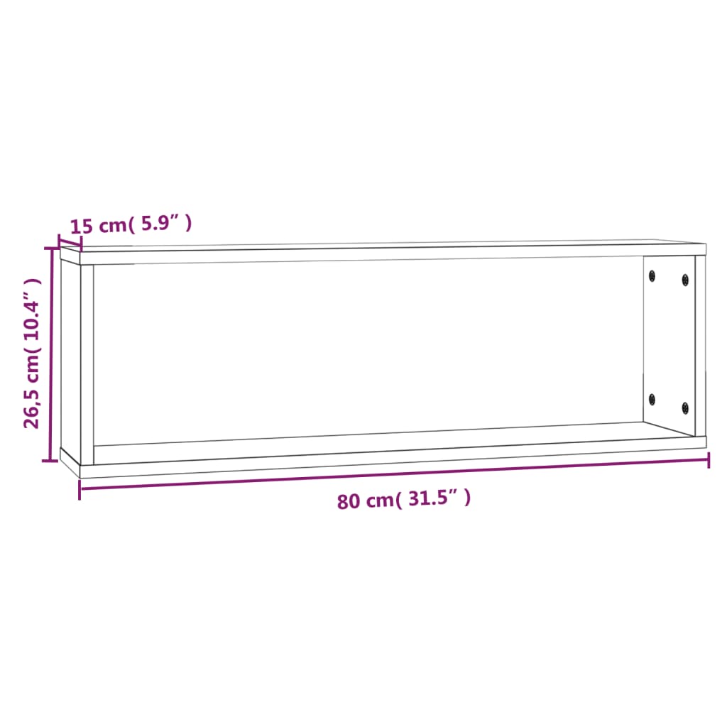 Vegghyller kube 4 stk brun eik 80x15x26,5 cm konstruert tre