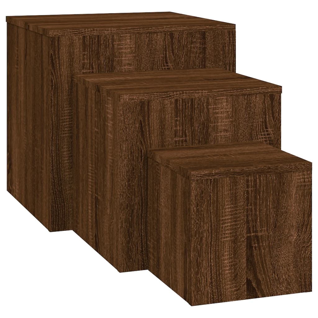 Sidebord 3 stk brun eik konstruert tre