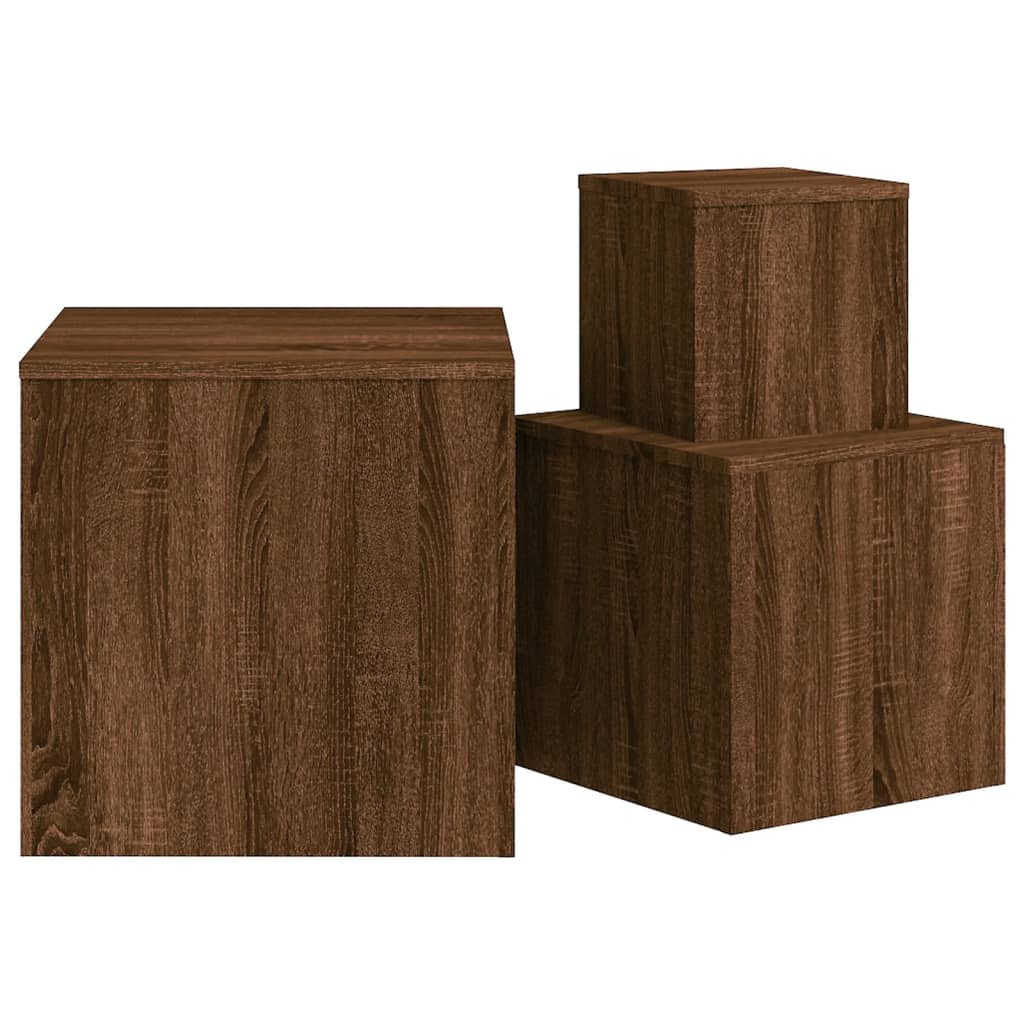 Sidebord 3 stk brun eik konstruert tre