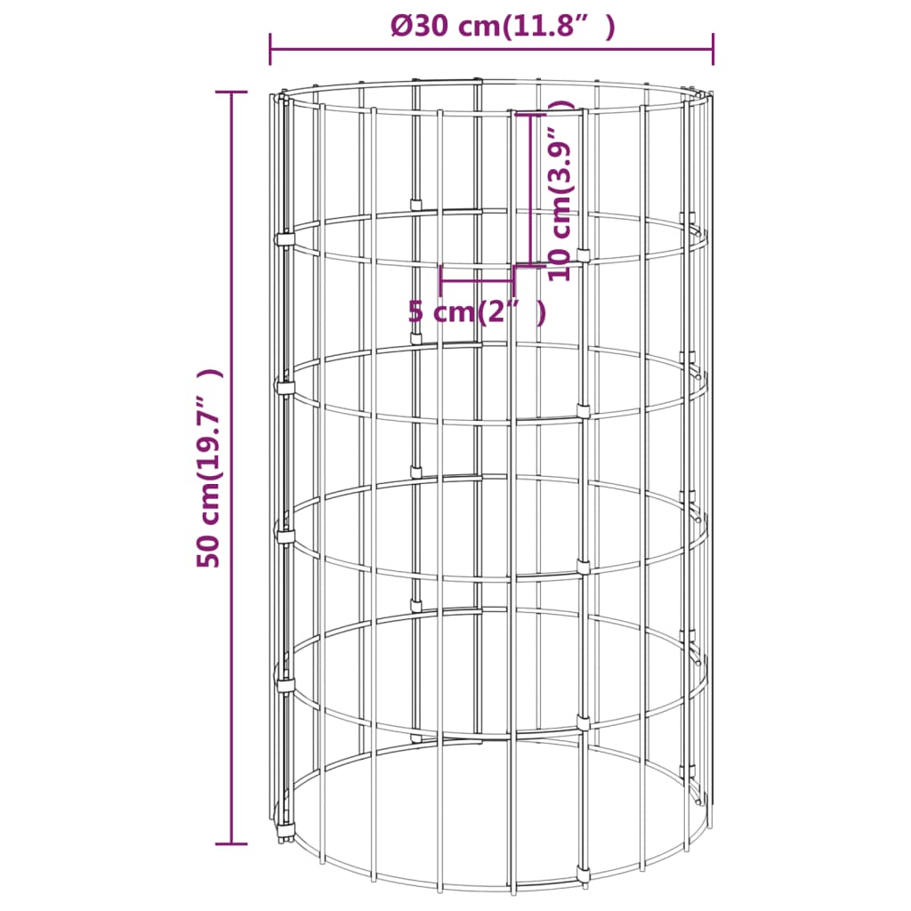 Sirkulær gabion stolpe galvanisert stål Ø30x50 cm vidaXL
