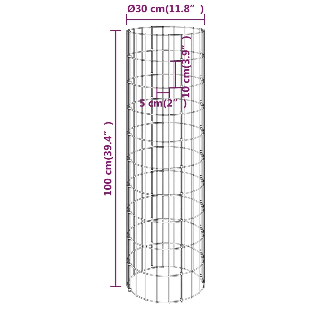 Sirkulær gabion stolpe galvanisert stål Ø30x100 cm