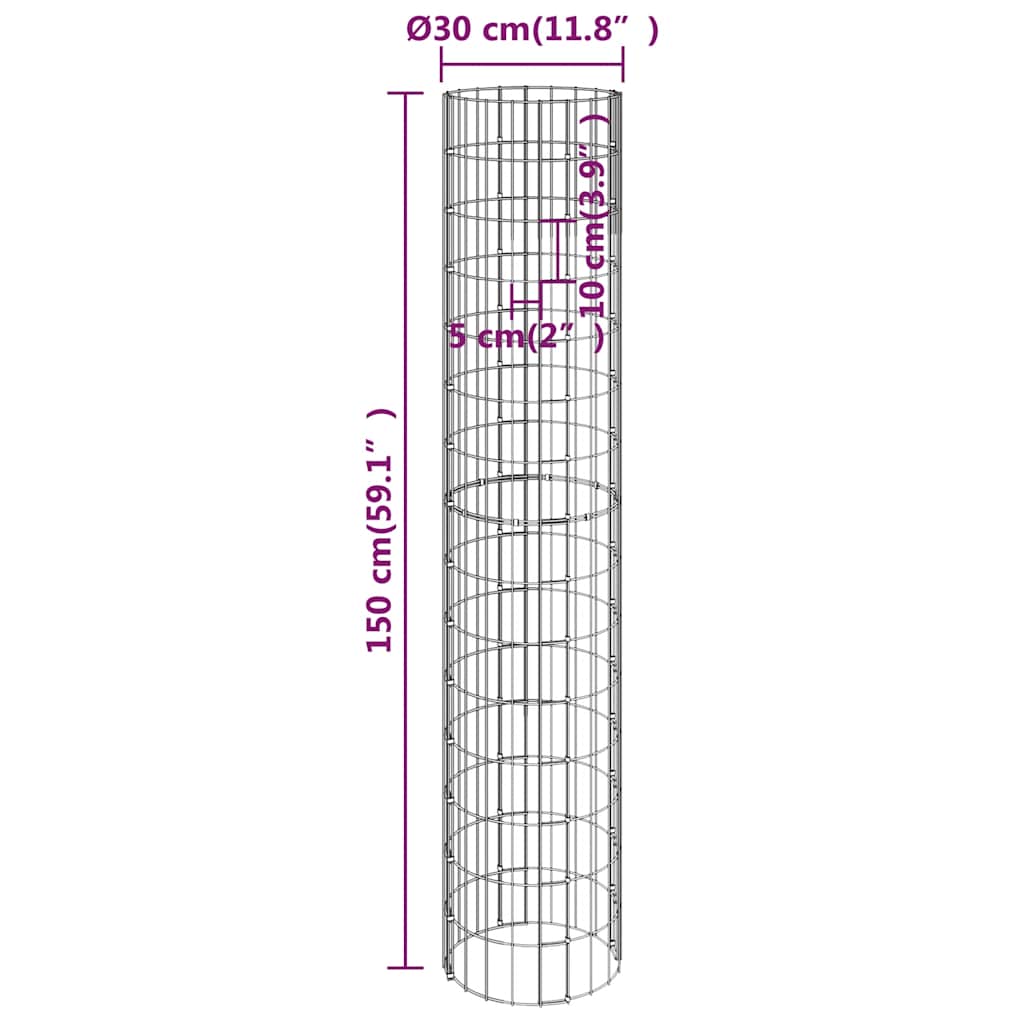Sirkulær gabion stolpe galvanisert stål Ø30x150 cm vidaXL