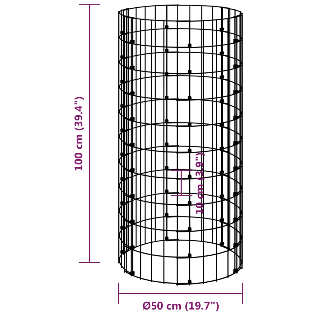 Sirkulær gabion stolpe galvanisert stål Ø50x100 cm