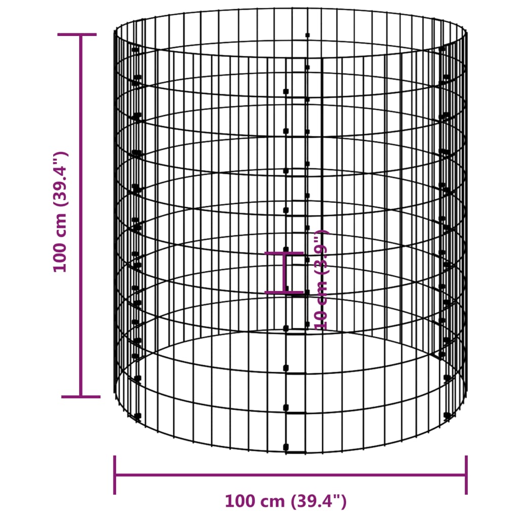 Sirkulær gabion stolpe galvanisert stål Ø100x100 cm