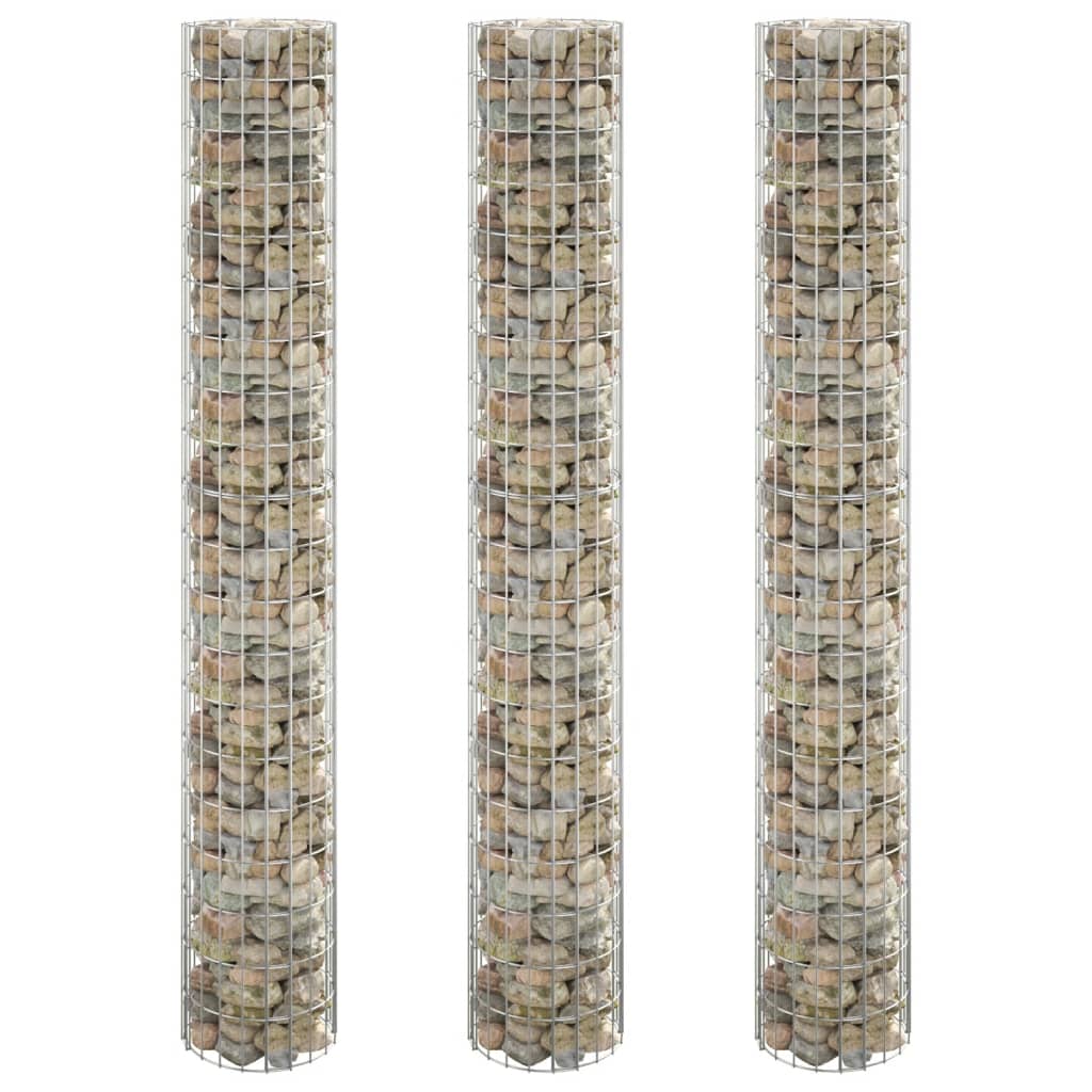 Sirkulær gabion høybed 3 stk galvanisert stål Ø30x200 cm vidaXL