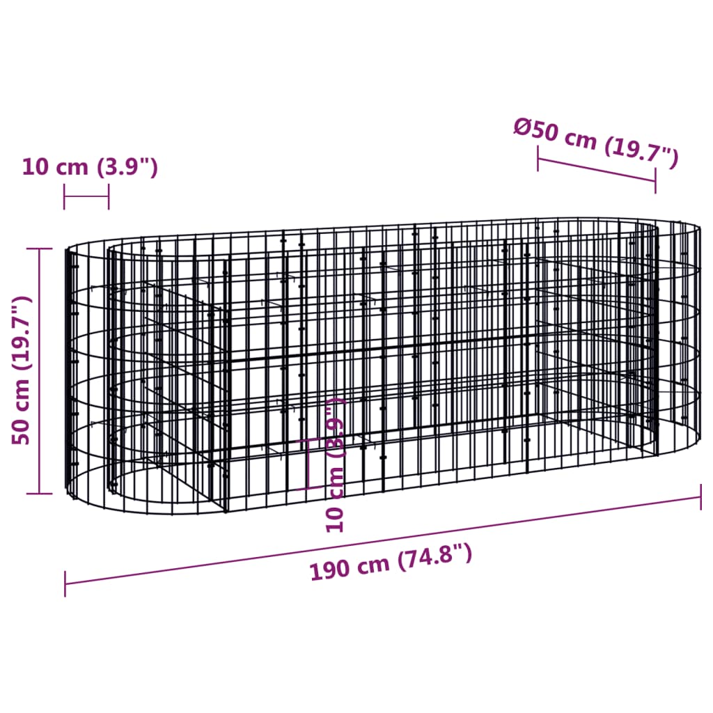 Gabion høybed galvanisert jern 190x50x50 cm vidaXL
