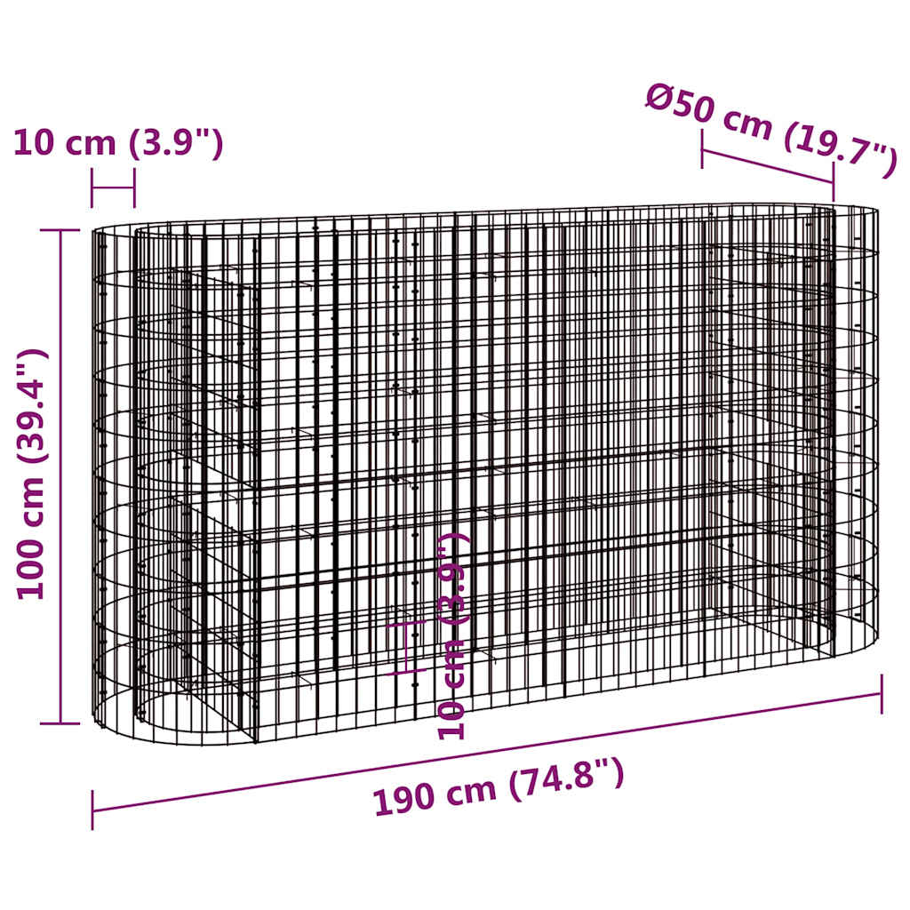 Gabion høybed galvanisert jern 190x50x100 cm