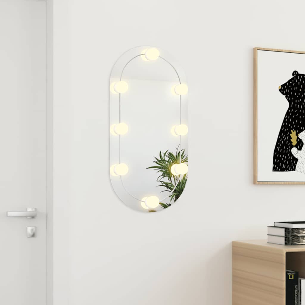 Speil med LED-lys 80x40 cm glass oval vidaXL