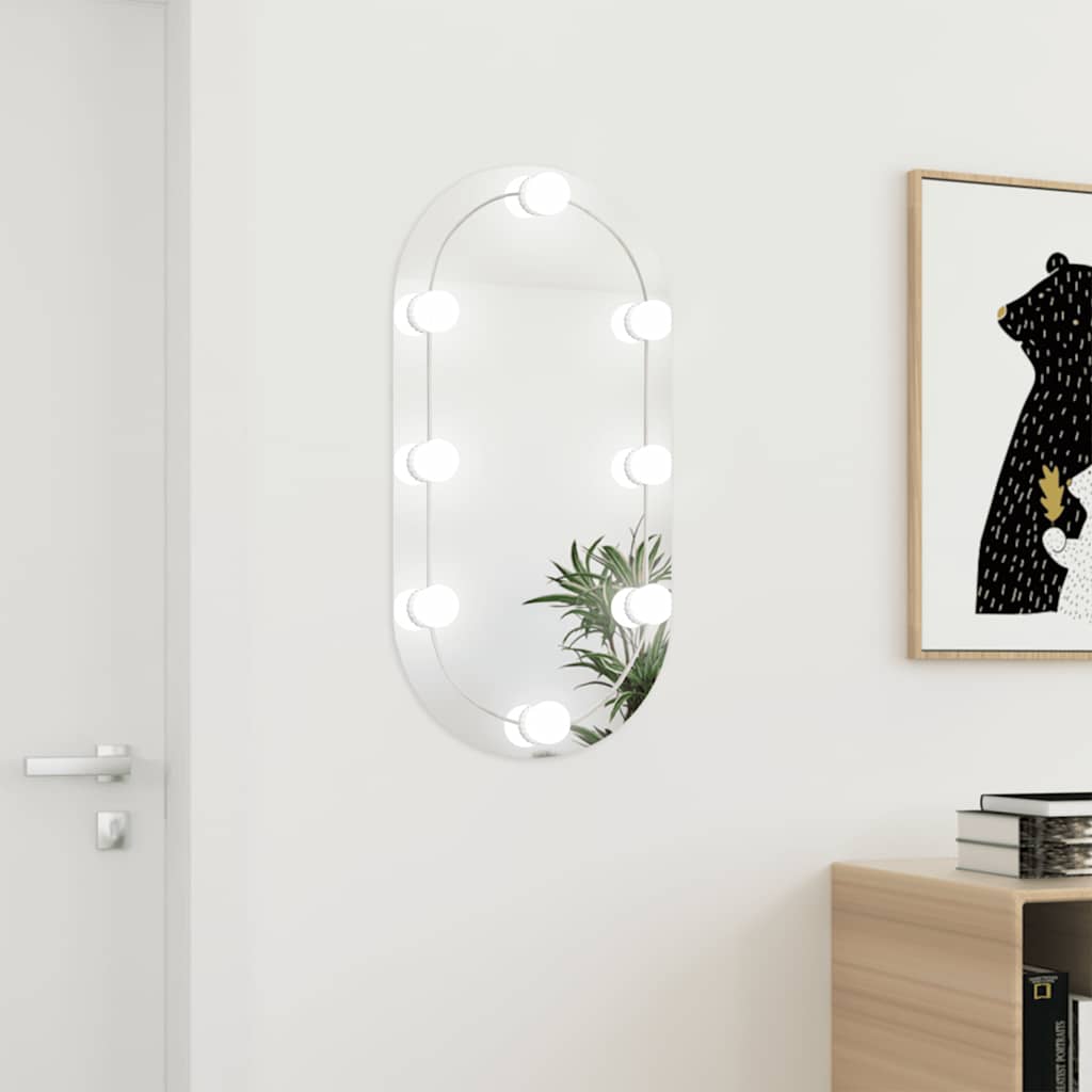 Speil med LED-lys 80x40 cm glass oval vidaXL