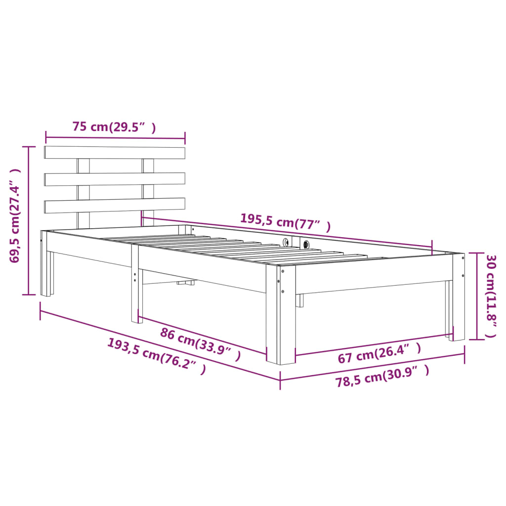 Sengeramme heltre 75x190 cm