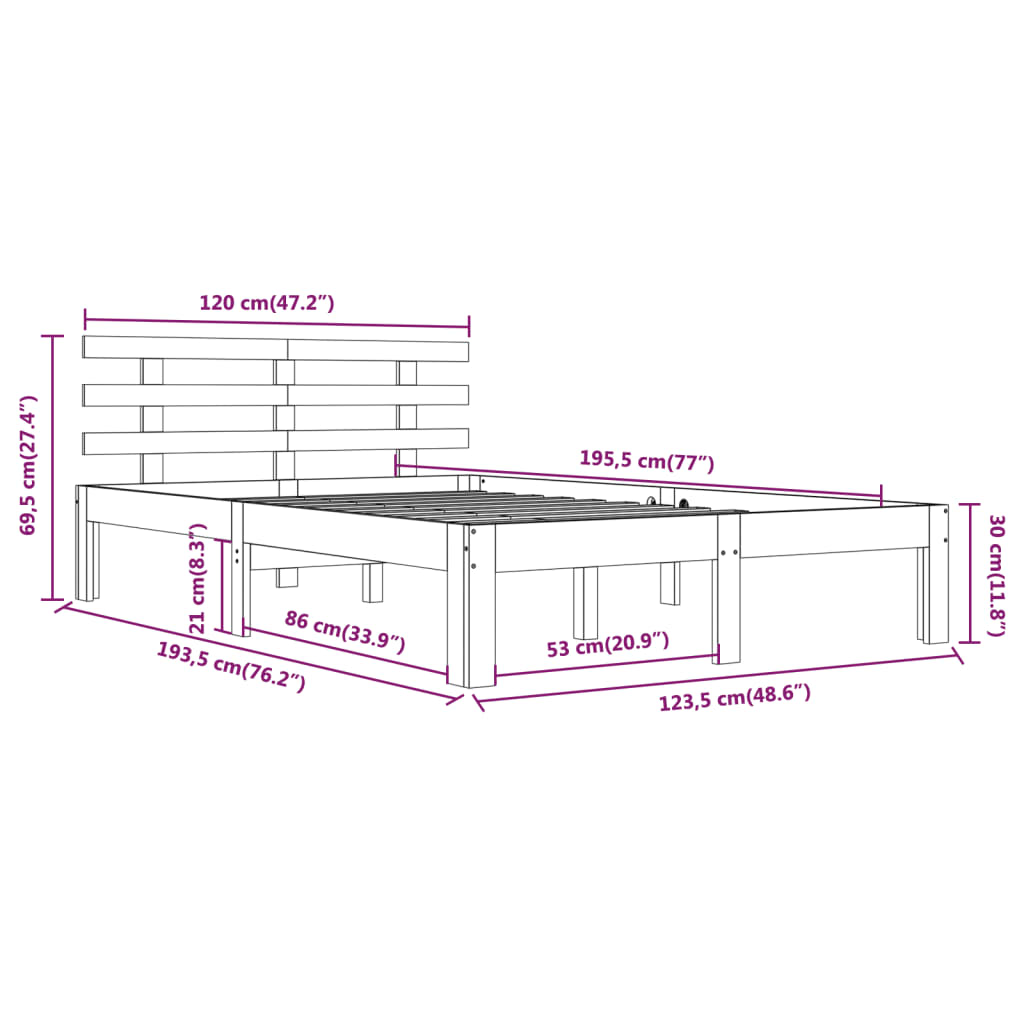 Sengeramme hvit heltre 120x190 cm Small Double