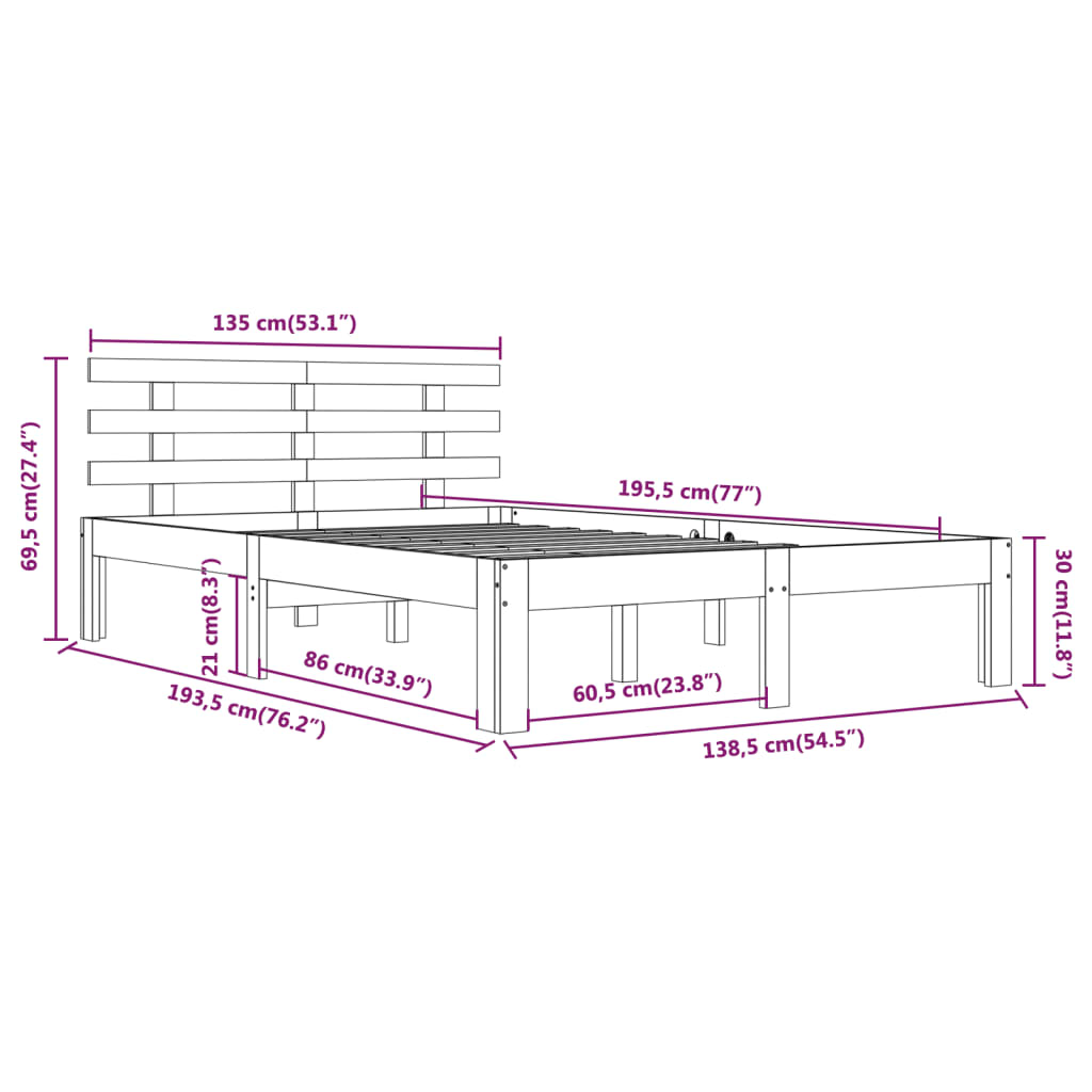 Sengeramme hvit heltre 135x190 cm Double