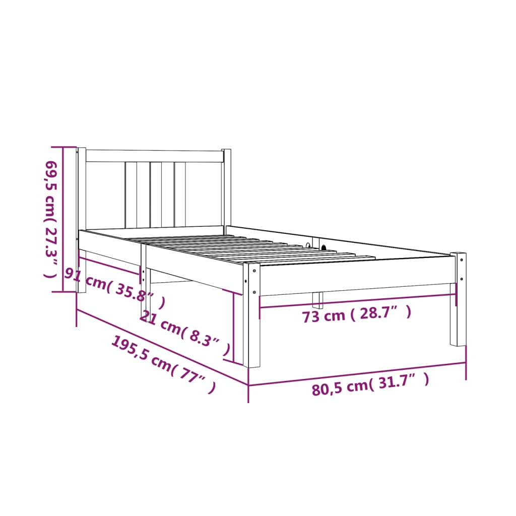 Sengeramme honningbrun heltre 75x190 cm Small Single