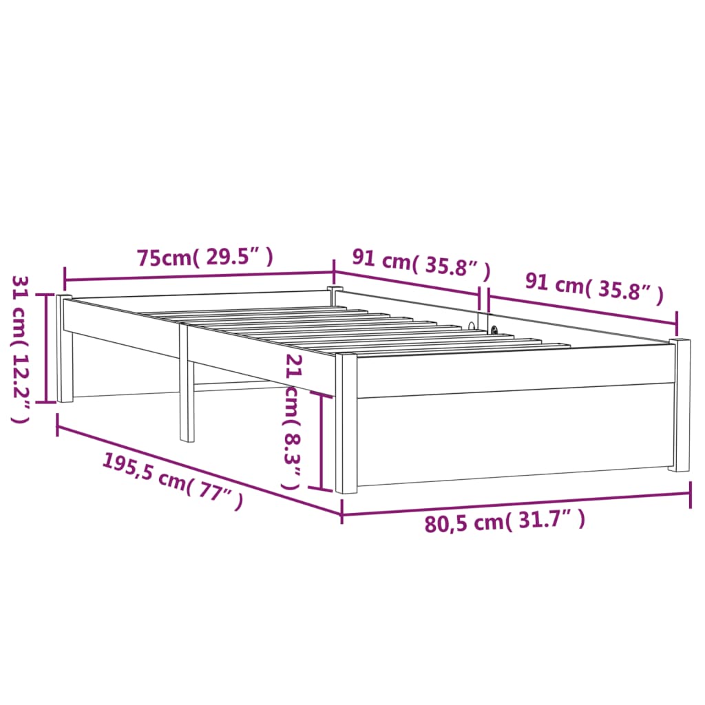 Sengeramme honningbrun heltre 75x190 cm Small Single