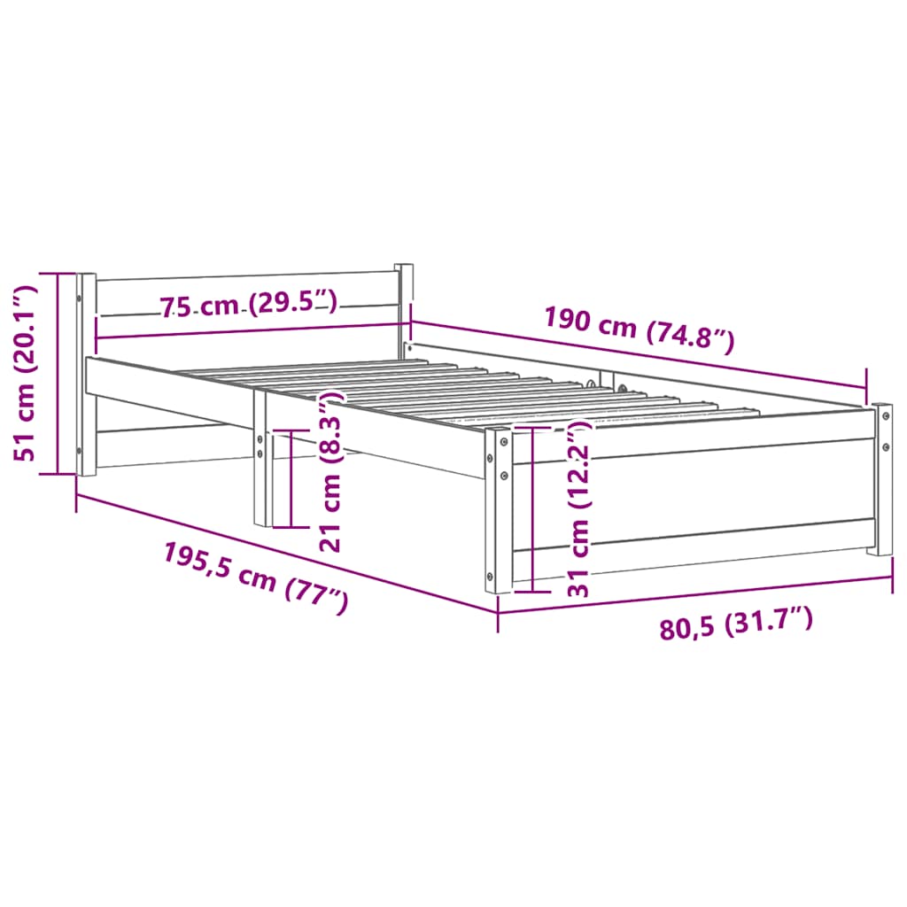 Sengeramme heltre 75x190 cm